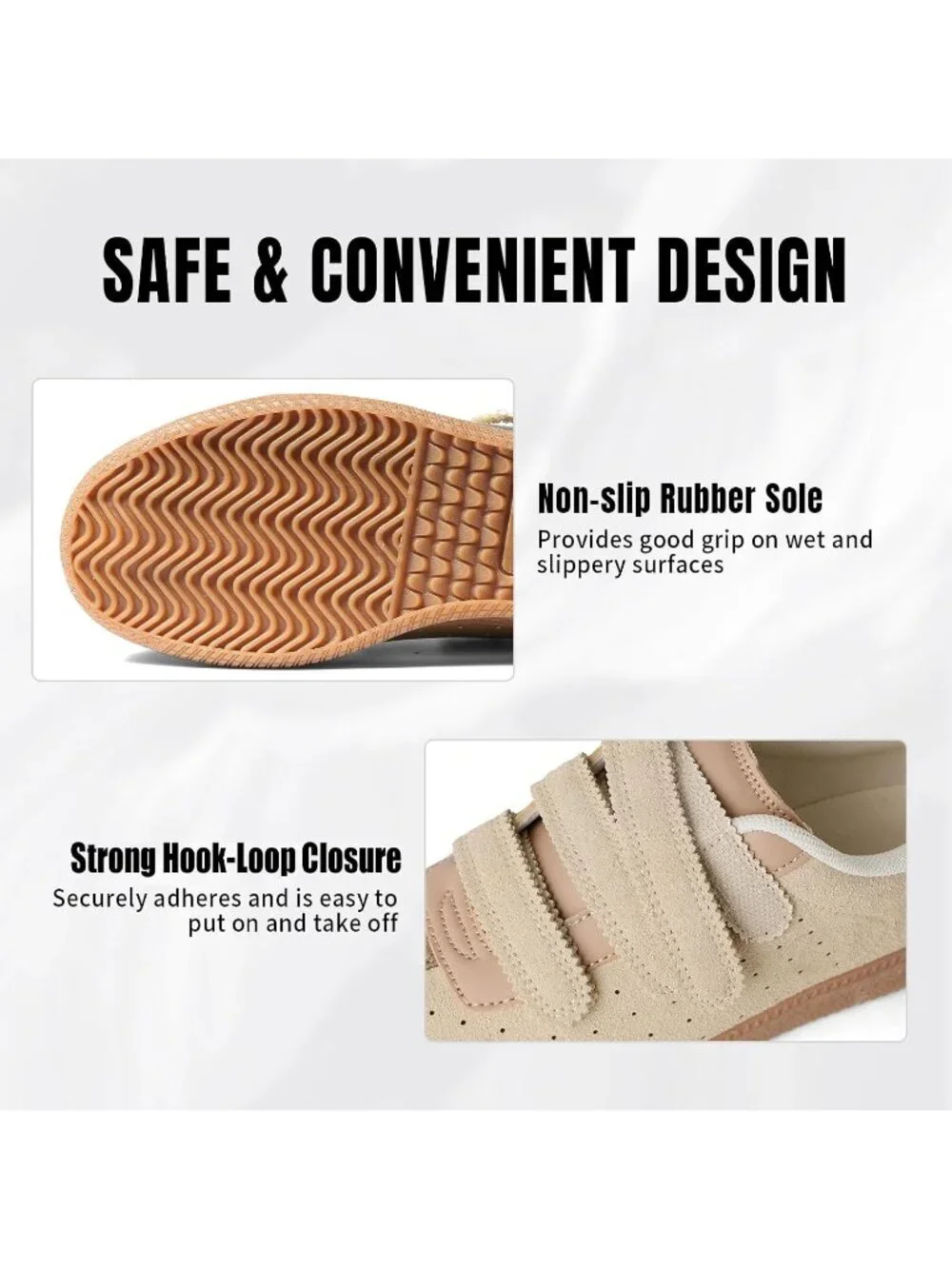 Women's Taupe Faux Suede Comfortable Retro with Hook and Loop Closure Sneaker